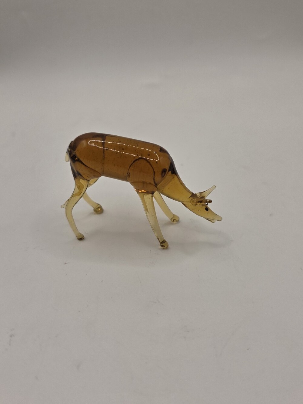 Vintage Amber Art Glass Grazing Deer Fawn Figurine - Hand Blown Miniature